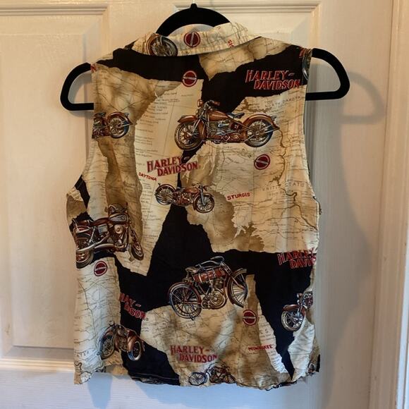 Harley Davidson women’s L map sleeveless cropped button down shirt - Picture 5 of 6